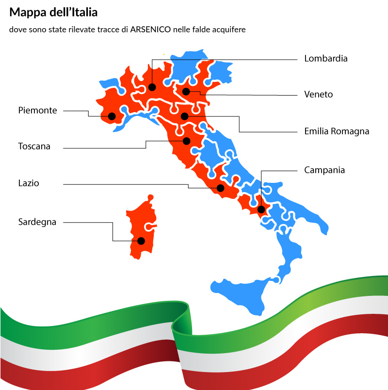 mappa Italia delle tracce di arsenico nelle falde acquifere